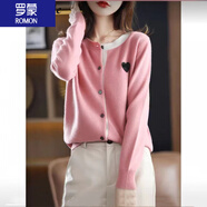 羅蒙（ROMON）女裝圓領(lǐng)針織衫女春秋2025新款韓版休閑愛心印花毛衣外搭上衣開衫 粉色 L