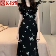SNYDER WEAR法式小飛袖碎花女裝連衣裙夏天女2025年新款溫柔穿搭黑色收腰長裙 黑色連衣裙 L 55/60kg