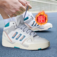 阿迪達(dá)斯（adidas）高幫板鞋 夏季新款舒適保暖運(yùn)動(dòng)鞋時(shí)尚潮流滑耐磨休閑鞋 【高幫保暖】白/藍(lán)綠 41 內(nèi)長(zhǎng)255mm