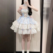 凌卡戚桔梗house愛神之約lolita公主風(fēng)特純欲風(fēng)掛脖吊帶短裙蓬蓬裙 杏藍粉裙子-掛脖款+拖尾 XL (115斤-135斤)