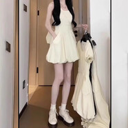 JRET氣質(zhì)甜美無(wú)袖吊帶背心連衣裙子女夏季2025新款小個(gè)子收腰花苞短裙 【杏色短裙】 L 55/60kg