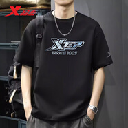 特步短袖男2025春夏季新款寬松休閑運(yùn)動(dòng)T恤男裝透氣針織衫上衣運(yùn)動(dòng)服 正黑色 3XL