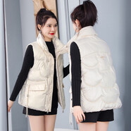 梵闋馬甲女冬韓版免洗菱格亮面外穿輕薄寬松顯瘦短款背心棉馬夾外套女 白色 M-建議80-105斤