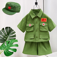 圓圓米米幼兒園夏季演出服話劇小紅軍六一合唱夏裝小學(xué)生班服迷彩服軍訓(xùn)服 套裝+帽子 120