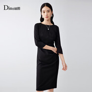 迪圖醋酸連衣裙女秋中長(zhǎng)款秋季新款氣質(zhì)優(yōu)雅修身顯瘦高級(jí)感小黑裙 黑色 S