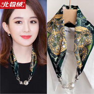 北極絨磁扣絲巾女春秋薄款護(hù)脖子懶人磁吸扣絲巾小長(zhǎng)條領(lǐng)巾護(hù)頸珍珠項(xiàng)鏈 愛心花園綠