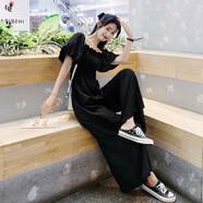 茵侈一字肩連體褲女夏季新款氣質(zhì)收腰顯瘦連身衣時(shí)尚闊腿褲套裝女 黑色 XL