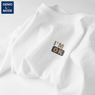 GENIOLAMODE白t恤男女短袖男款夏季衣服寬松純棉中性風(fēng)學(xué)生簡(jiǎn)約打底半袖男生 白色(你好嗎胸標) S (165)