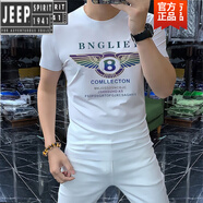 吉普（JEEP）高端潮男賓利字母燙鉆短袖T恤冰爽絲光棉圓領(lǐng)半袖體恤歐洲站夏季 T3043白色 3XL