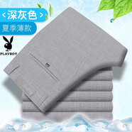 花花公子夏季彈力冰絲亞麻褲薄款中年男褲棉麻休閑褲爸爸褲男寬松西褲子男 006#棉麻【棉麻深灰色】 31 =【腰圍2尺4】