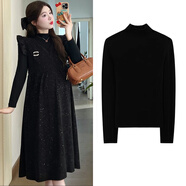 莞潔孕婦裝春秋時(shí)尚孕婦連衣裙寬松中長(cháng)款背帶裙套裝洋氣潮媽長(cháng)袖裙子 黑色背帶裙+黑圓領(lǐng)毛衣【套裝】 L碼【建議110-125斤】
