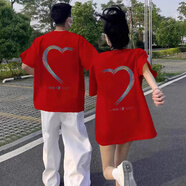 MDlila【兩件裝】情侶裝短袖t恤2025新款一男一女夏裝季套裝衣服團體服 紅色男款+紅色女款 XL 男/女M
