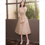 麥斯貝思敬酒服新娘修身顯瘦禮服女宴會(huì)晚禮服新款平時(shí)可穿小個(gè)子主持裙 香檳色 S