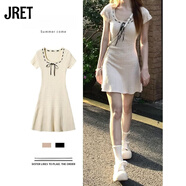 Jret2025夏學(xué)院風(fēng)冰絲針織絞花純欲連衣裙女小個子修身顯瘦氣質(zhì)短裙女 杏色 包臀裙 均碼