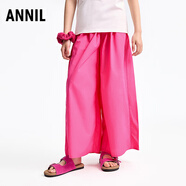 安奈兒女童裝全棉闊腿九分褲2025夏新款透氣休閑褲甜酷百搭顯高 竹桃粉 120