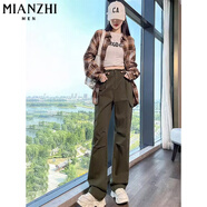 棉致2025美式顯瘦工裝褲子女春秋季新款高腰小個(gè)寬松直筒休閑褲女士 1533軍綠色【高品質(zhì)30.5】 2XL 115-130斤