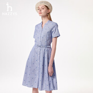 哈吉斯（HAZZYS）女裝 夏款淑女清新立領(lǐng)條紋印花連衣裙女AQWSC0BBC05 藍色BL S (155/80A 36)