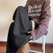 主意范（ZHUYIFAN）胖子大碼230斤休閑冰絲褲子男寬松直筒條紋褲垂感潮牌大碼闊腿褲 A022-HK25110黑色 5XL 200-230斤