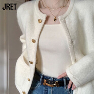 Jret白色小香風(fēng)短款外套女春季高級感溫柔風(fēng)外搭氣質(zhì)名媛針織毛衣開(kāi)衫 白色 卡碼拍大 M [90-105斤]