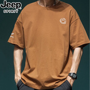 JEEP SPIRIT吉普短袖t恤男夏季男士寬松加肥加大碼T恤休閑百搭純棉上衣體恤 咖色T恤 5XL 碼(225斤-240斤)