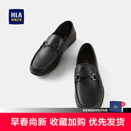海瀾之家（HLA）/海瀾之家頭層牛皮休閑鞋25新橡膠鞋底圓頭商務(wù)紳士透氣鞋子男 黑色花紋02 38