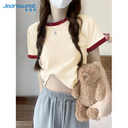 真維斯（JEANSWEST）撞色短袖T恤女2025春季新款清純少女風(fēng)百搭休閑撞色圓領(lǐng)小短袖女