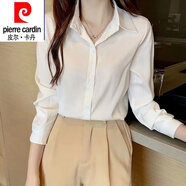 皮爾卡丹（pierre cardin）重磅真絲襯衫女長(zhǎng)袖春秋新款洋氣高端緞面桑蠶絲上衣職業(yè)工作襯衣 白色【8012】 XL 【120-130斤】