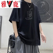 雅鹿短袖T恤男夏季冰絲速干圓領(lǐng)半袖體恤衫透氣半截袖男士上衣男裝 B354黑色 XL