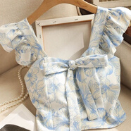 凌卡戚外穿甜美短款設計法式甜辣清新碎花蝴蝶結吊帶背心上衣胸墊 主圖款 M 建議91-斤