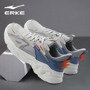 鴻星爾克（ERKE）男鞋運動(dòng)鞋春季新款緩震回彈跑鞋舒適透氣休閑鞋防滑耐磨老爹鞋 一度灰/煙霧藍2058 41