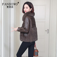 梵蒂沃（FANDIWO）高端品牌狐貍毛皮草外套女2024新款小個子真皮羽絨服綿羊皮毛一體 巧克力色 M 121-130斤