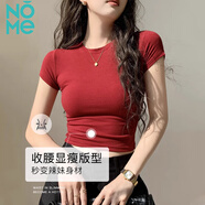NOME安可拉紅短袖t恤女齊腰短款螺紋正肩緊身上衣 安可拉紅 L 