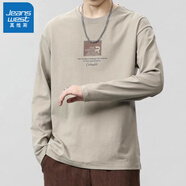 真維斯（Jeanswest）春秋季純棉長(zhǎng)袖t恤男士新款百搭休閑圓領(lǐng)衛(wèi)衣打底衫男寬松內(nèi)搭 8072灰杏色 純棉長(zhǎng)袖T恤 XL 建議120-140斤