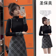 圣保美高級(jí)感小香赫本風(fēng)連衣裙女秋冬季2024新款氣質(zhì)穿搭短裙子兩件套裝 套裝【上衣+半身裙】 M 碼