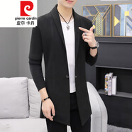皮爾卡丹（pierre cardin）中長(cháng)款針織衫開(kāi)衫外套男士春秋季薄款毛衣外穿韓版修身潮流 黑色 2XL