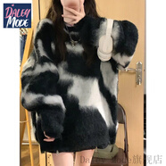 DALEY MODE花毛衣韓版復(fù)古黑白條紋中長(zhǎng)款毛衣女寬松軟糯溫柔風(fēng)套 黑色 S 80-90斤