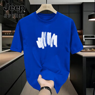 JEEP SPIRIT美式重磅純棉短袖衫t恤男寬松舒適透氣夏季新款純色半袖圓領(lǐng)打底 彩藍(lán)色-3188短款-100%純棉 S 【建議90-115斤】