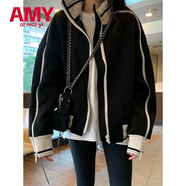 愛(ài)麥依黑色立領(lǐng)棒球服外套女秋季春秋美式小香風(fēng)小個(gè)子休閑夾克上衣春秋 黑色高品質(zhì) L ( 建議100斤-115斤)