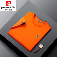 皮爾卡丹（pierre cardin）品牌輕奢高檔純棉刺繡小蜜蜂男女同款潮流時尚百搭修身T恤上衣 桔紅色 XL 115-135