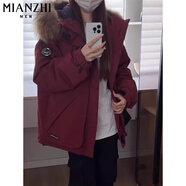 棉致加厚工裝連帽棉服女新款寬松派克服棉衣外套女面包服羽棉襖絨服 安哥拉紅【高品質(zhì)】 M 105-125斤