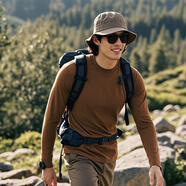 灰殼戶(hù)外男美利奴羊毛速干衣100%美麗諾打底衫長(cháng)袖登山運動(dòng)貼身內衣 胡桃棕 -180克重-16.5微米【主圖制作中】 M -推薦140-155斤