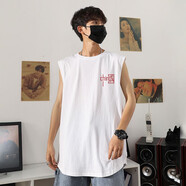 潮勝背心男純棉潮流ins港風(fēng)籃球運(yùn)動(dòng)健身坎肩青少年無袖上衣男T恤外穿 白/中國胸標(biāo) L （重110-130斤高170-175）