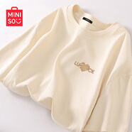 名創(chuàng  )優(yōu)品（MINISO）短袖2025新款女夏季胖mm大碼顯瘦寬松女裝純棉半袖夏天正肩女t恤 奶白色(微笑熊仔胸標) L 165 (顯瘦 遮肚子)