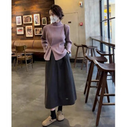 云拿月入秋冬季女裝miu里miu氣穿搭配一整套毛衣針織止步連衣裙子兩件套 兩件套裝【胖mm大碼女裝小香風美 S