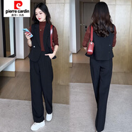 皮爾卡丹感氣質(zhì)職業(yè)西裝套裝女2025春秋新款時(shí)尚小個(gè)子馬甲二件套 黑色套裝 2XL (建議130斤-145斤)