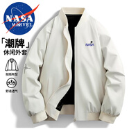 NASA MARVEL夾克男春秋外套潮流休閑時(shí)尚運動(dòng)寬松立領(lǐng)棒球服情侶款 米白 2XL