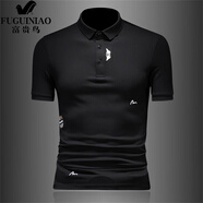 富貴鳥(niǎo)（FUGUINIAO）男士翻領(lǐng)T恤POLO.衫2025夏季新款短袖簡(jiǎn)約商務(wù)休閑套頭半袖體.恤 黑色 M