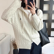 純邇女裝新款連帽麻花加厚毛衣女秋冬針織衫女套頭刺繡洋氣衛(wèi)衣打底衫 米白色 S