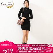 鱷魚恤秋冬新款女士純色羊絨裙100%山羊絨中長款半高領(lǐng)針織連衣裙 黑色 L 165/88A(100c)