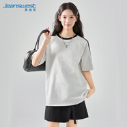 真維斯（JEANSWEST）條杠短袖T恤女春夏新款二條杠插肩美式純棉寬松撞色T恤女